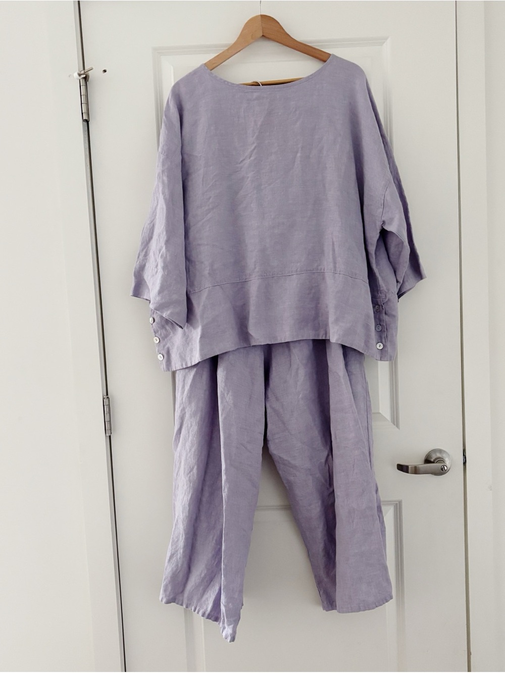 Bryn Walker Linen Top Wide Leg Pull On Pant Set Lavender 1X Lagenlook Artsy